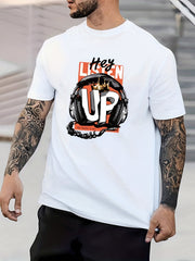 Anchor Headphone Print Men's Graphic Crew Neck T shirt