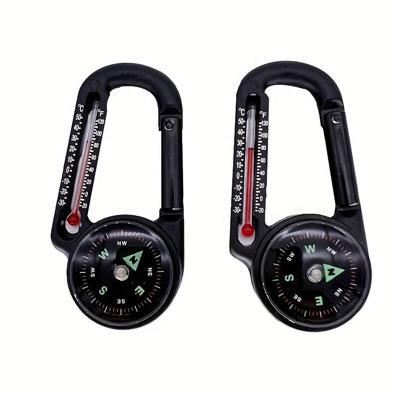 Multifunctional 3-in-1 Aluminum Keychain Carabiner w/ Compass Thermometer