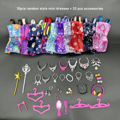 43pcs Fashion Doll Clothes and Accessories Set - Skirt, Necklace, Earring