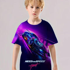 Racing Car 3D Print Boy's Casual Tees Short Sleeve Crew Neck T shirt