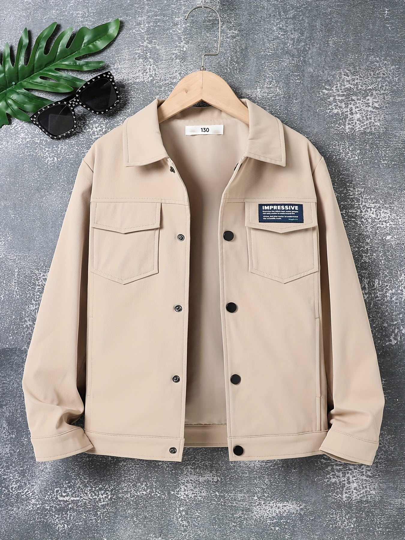 Kid's Button Front Jacket Patched Long Sleeve Top Casual Boy's Clothes