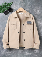 Kid's Button Front Jacket Patched Long Sleeve Top Casual Boy's Clothes