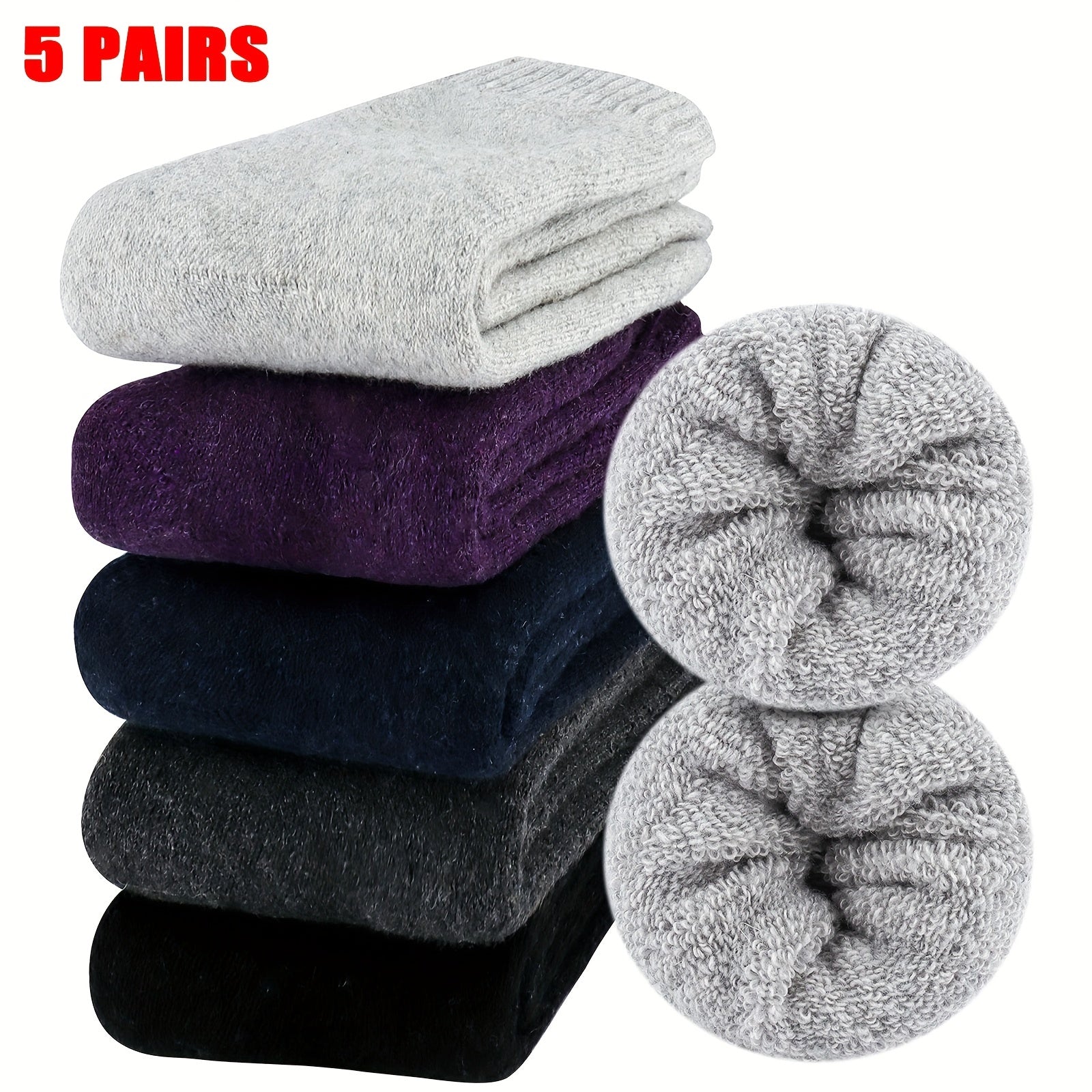 5 Pairs Thick Knit Thermal Socks Women's Mid Tube Stockings