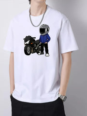 Motorcycle Print Graphic Cotton Crew Neck T-shirt for Men