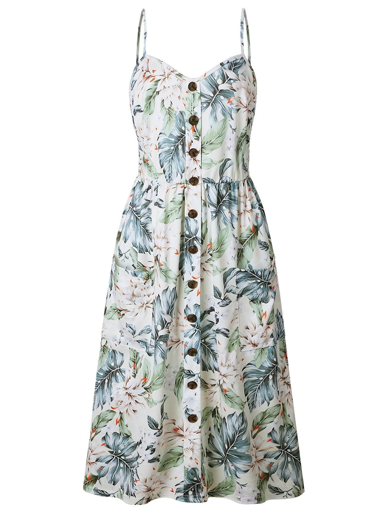 Sunflower Print Button Up Cami Shirt Dress Women's Plus Medium