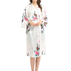 Floral Print Night Robe V Neck Long Sleeve House Robe With Belt