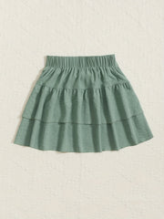 Girls Lace up Layered Casual Skirt Elastic Waist Cake Skirt