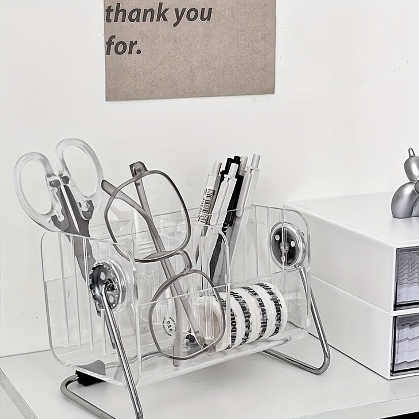 Stationery Transparent Storage Box Metal Corner Rack Desktop Shelf