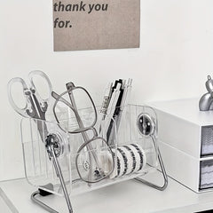 Stationery Transparent Storage Box Metal Corner Rack Desktop Shelf