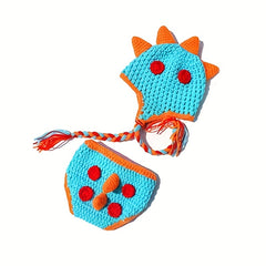 Cartoon Dinosaur Woolen Knitting Hat Set For Infants