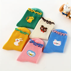 5 Pairs Girls Cartoon Animal Pattern Socks for All Season