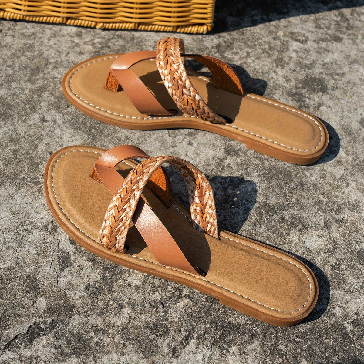 Women's Braided Band Thong Sandals Flat Slides