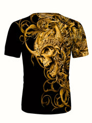 Golden Skull Pattern Men's Novelty T-shirt for Summer