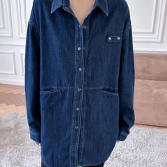 Denim Top Women's Long Sleeve Button Down Blouse With Pockets
