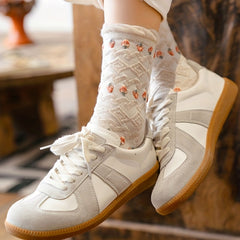 5pairs Girls Kids Strawberry Pattern Thin Lace Breathable Comfy Socks