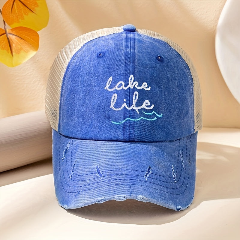 Ripped Ponytail Trucker Hat Mesh Baseball Cap Embroidery Dad Hats For Women