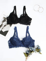 2pcs Lace Push Up Bras Scallop Trim Women's Lingerie