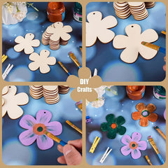 10pcs Wooden Flower Cutouts Ornaments with Twine Kids Painting DIY Crafts