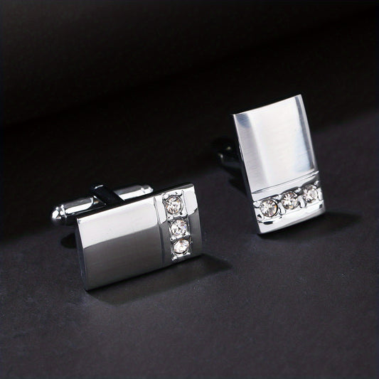 Men's Steel Curved Surface Three Diamond Cufflinks