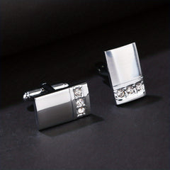 Men's Steel Curved Surface Three Diamond Cufflinks