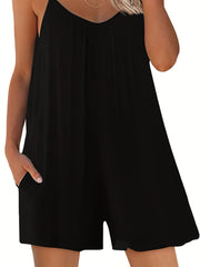 Solid Cami Romper Sleeveless Loose Summer Casual Jumpsuit Women's Clothing