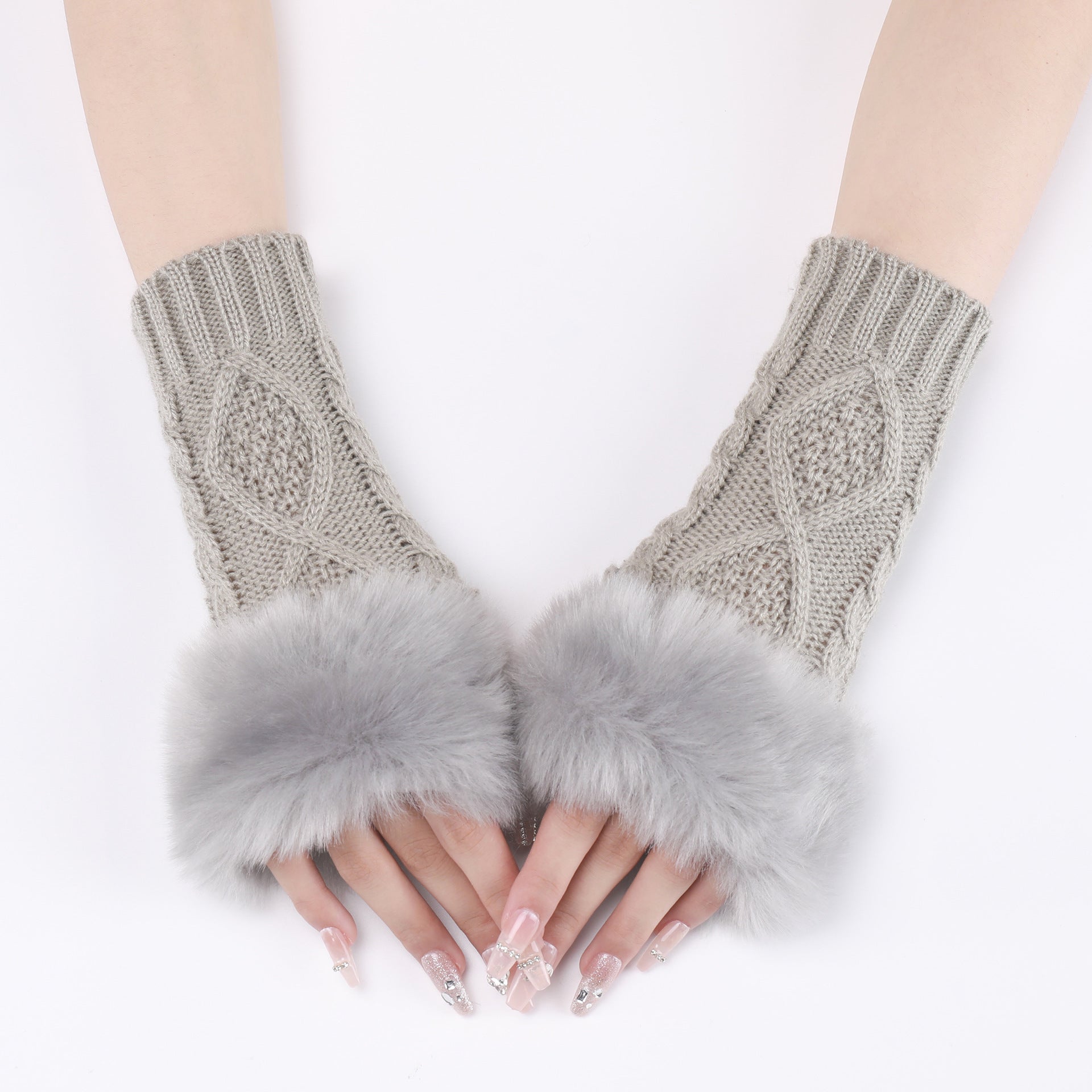 Women's Cable Knit Half Finger Gloves Plush Warmth Winter Arm Warmer