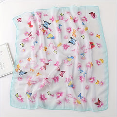 Butterfly Printed Square Scarf Silk Thin Headband Breathable Hair Wrap