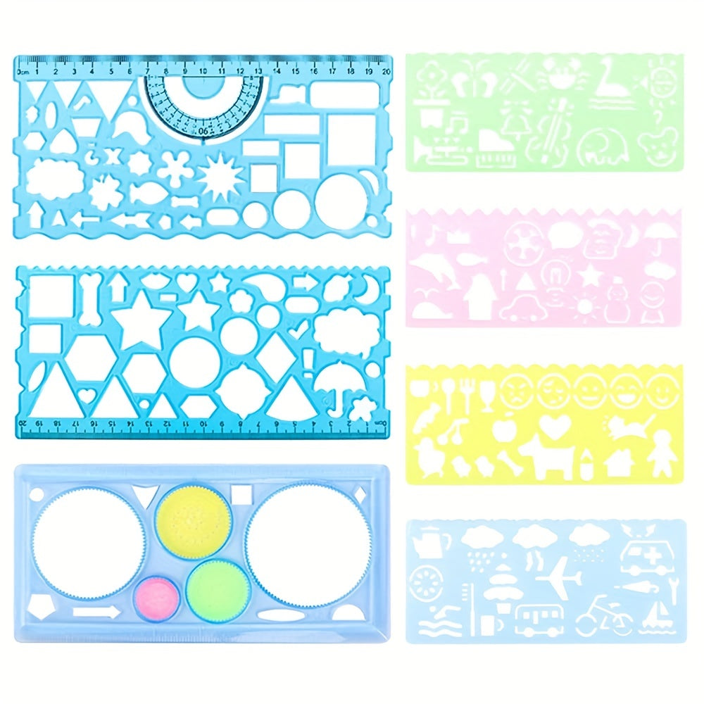 7pcs Geometric Drawing Stencils Set for Studying Plastic Rulers