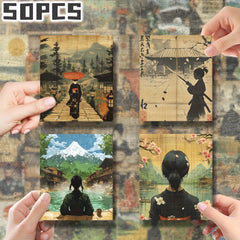 50pcs Japanese Ukiyo e Stickers Vibrant Traditional Art Designs Self Adhesive