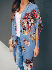 Floral Print Ruched Sleeve Cover Up Cardigan