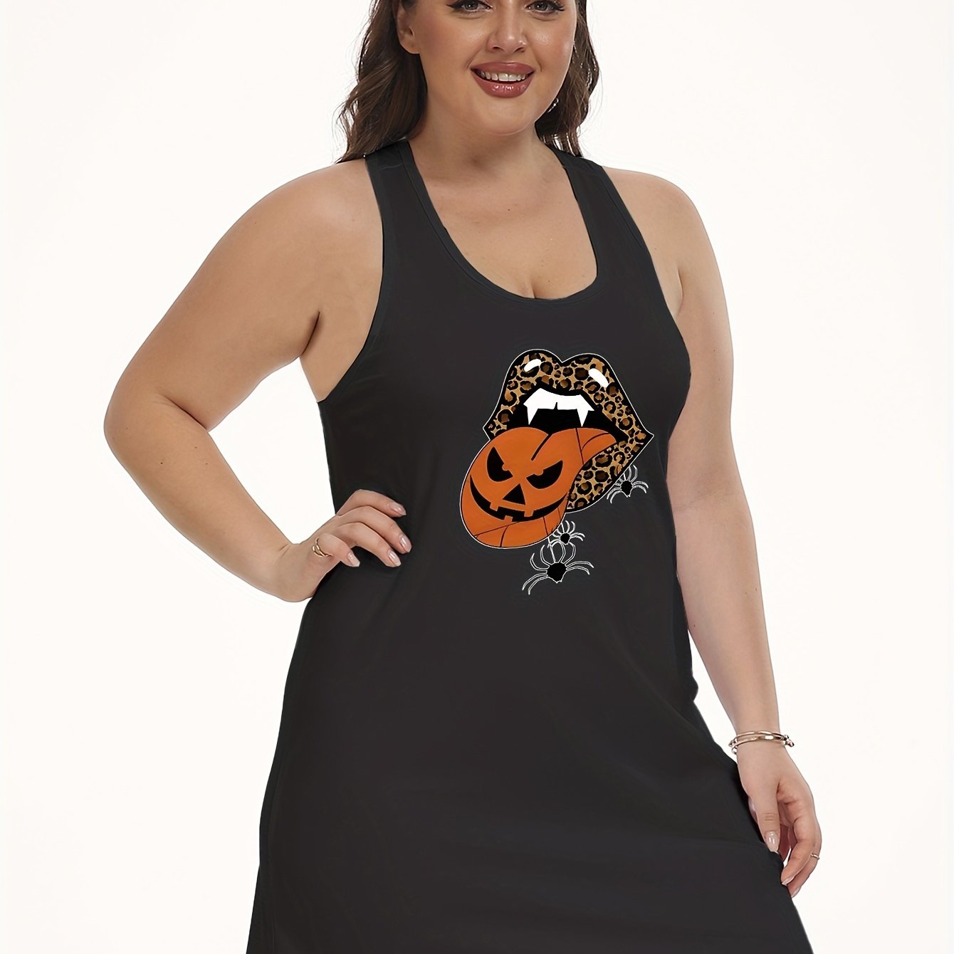 Halloween Lounge Dress Women's Pumpkin & Spider Print  CRAZE