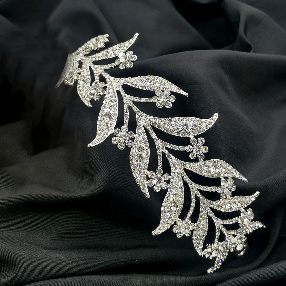 Crystal Leaf Alloy Crown Tiara Headdress Bridal Hair Jewelry