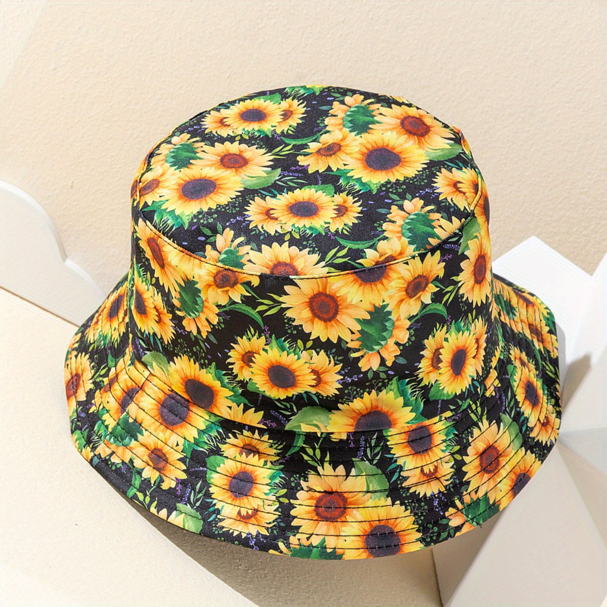 Sunflower Print Reversible Fisherman Hat Lightweight Foldable Bucket Cap