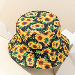 Sunflower Print Reversible Fisherman Hat Lightweight Foldable Bucket Cap