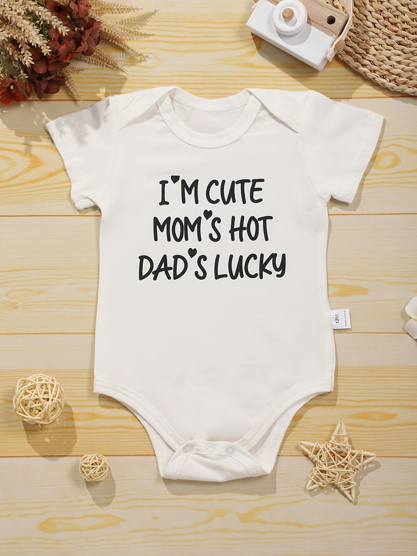 Baby Girls I m Print Romper Short Sleeve Cotton Bodysuit for Summer