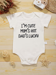 Baby Girls I m Print Romper Short Sleeve Cotton Bodysuit for Summer