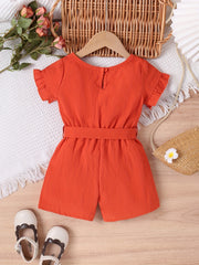 Girls Cotton Linen Frill Trim Romper Shorts with Belt