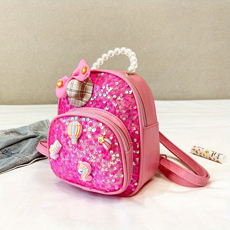 Girls' Faux Pearl Bowknot Sequin Backpack