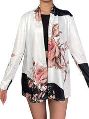 Floral Print Long Sleeve Open Front Cardigan