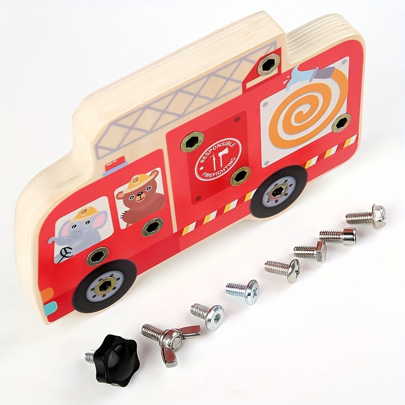 Wooden Bear Fire Truck Toy for Early Education