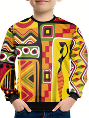 Teens Stylish Geo3D Print Sweatshirt Kids Casual Pullover