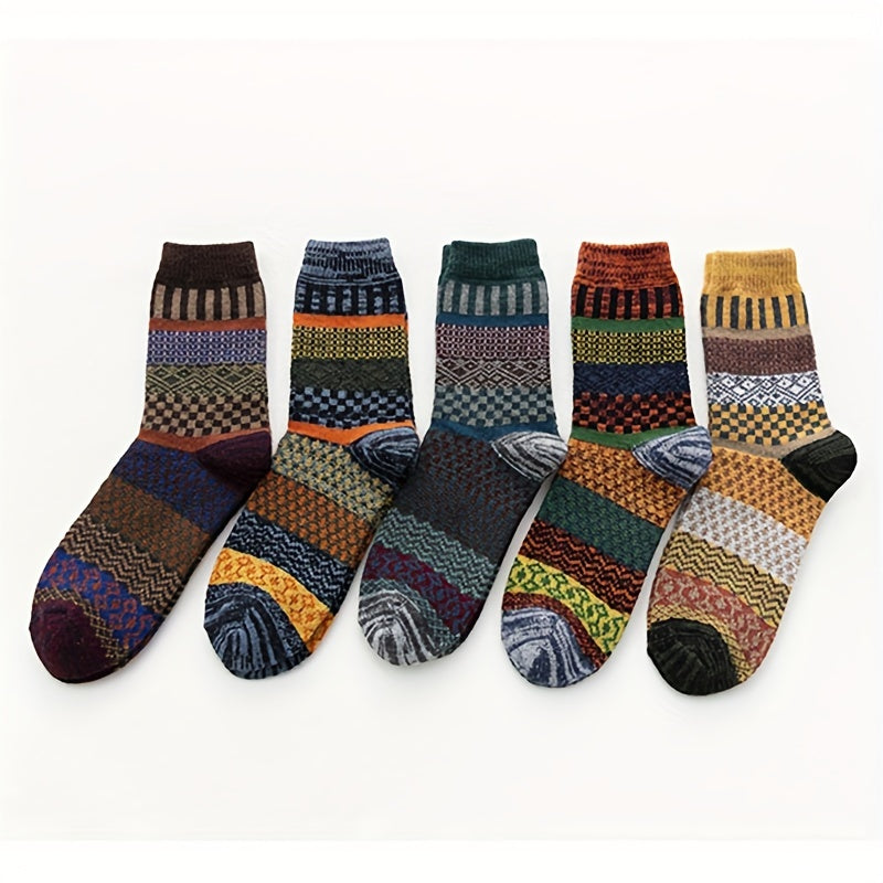5 Pairs Thick Wool Mid-Calf Socks, Men Women, Autumn Winter