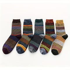5 Pairs Thick Wool Mid-Calf Socks, Men Women, Autumn Winter