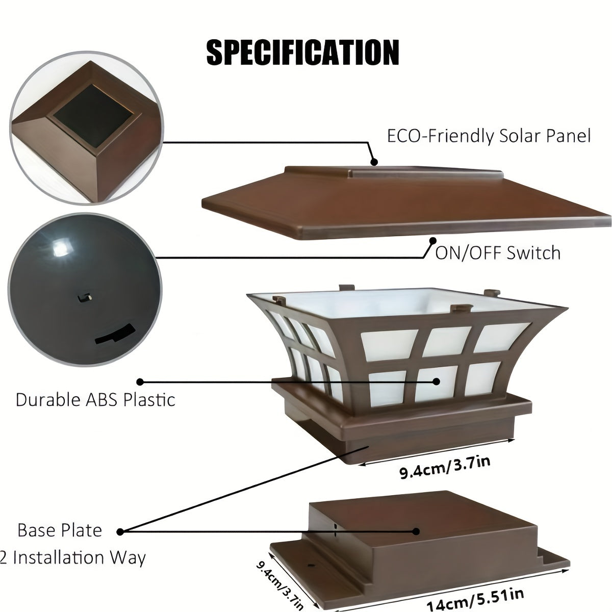 Solar Post Cap Lights Warm Light LED Lights Solar Waterproof Stairs Garden Light