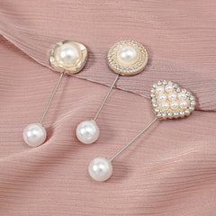 3pc Geometric Love Pin Brooches with Faux Pearl and Rhinestone for Women