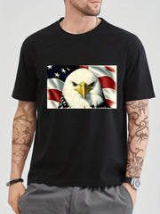 Cotton Eagle & Flag Print Men's Graphic Tee Summer Vacation Casual Top