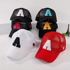 Kids Letter A Embroidered Baseball Cap Mesh Sun Screen Sport Hat