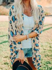Leopard Print Long Length Open Front Cardigan Fall Winter Coat