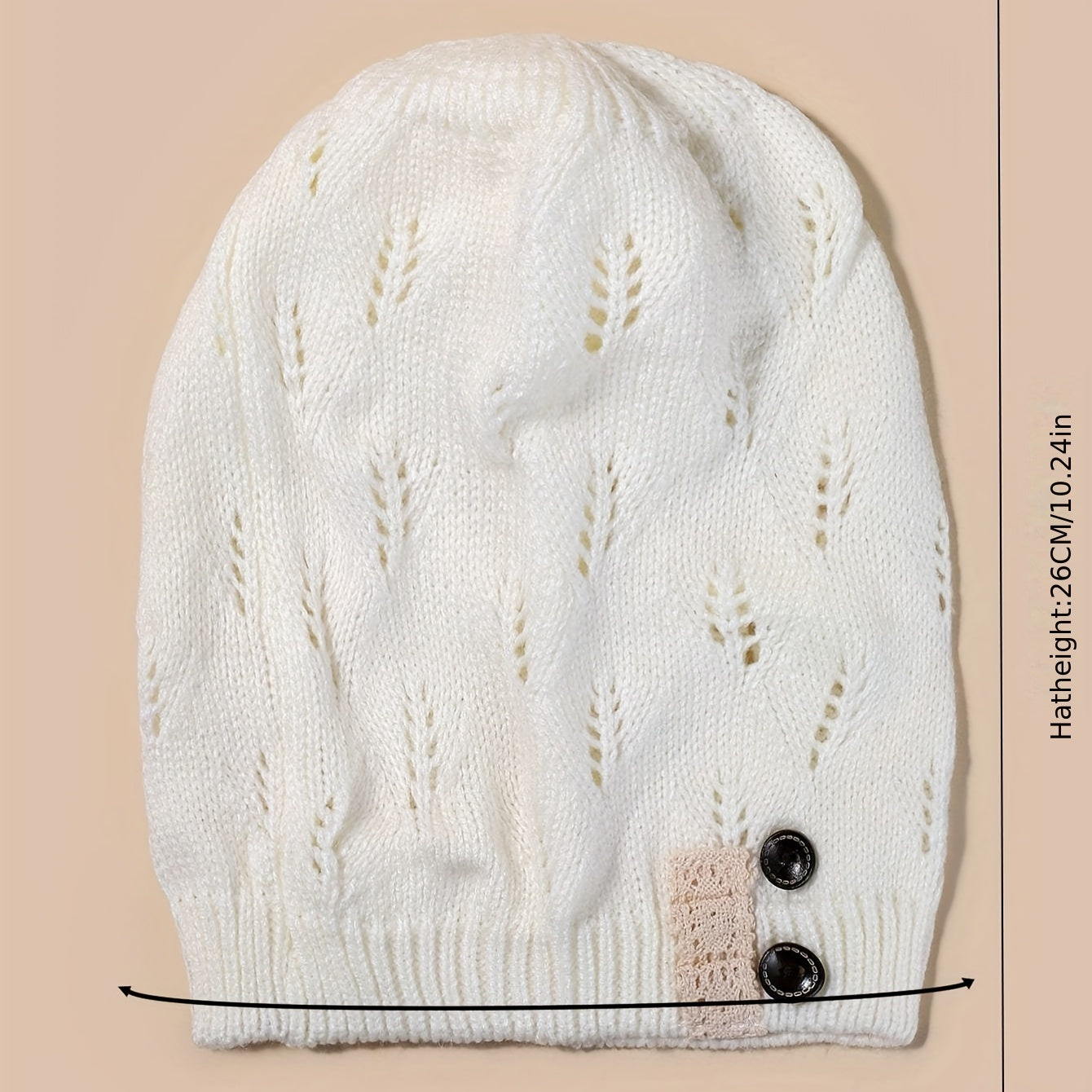Women's Hollow Knit Beanie Hat Button Decor Warm Cap