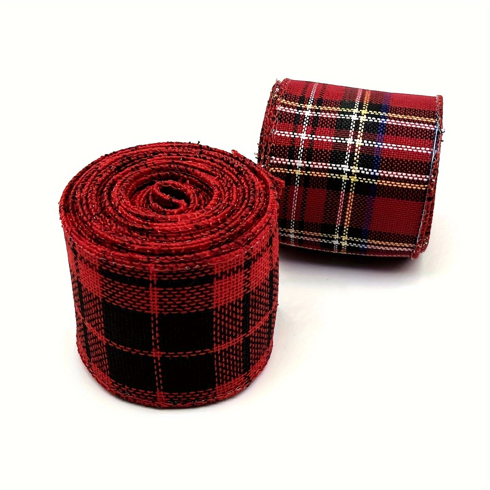 1pc 4.57m Christmas Metallic Wired Edge Ribbon Red Check Stripes Ribbon Big Bow